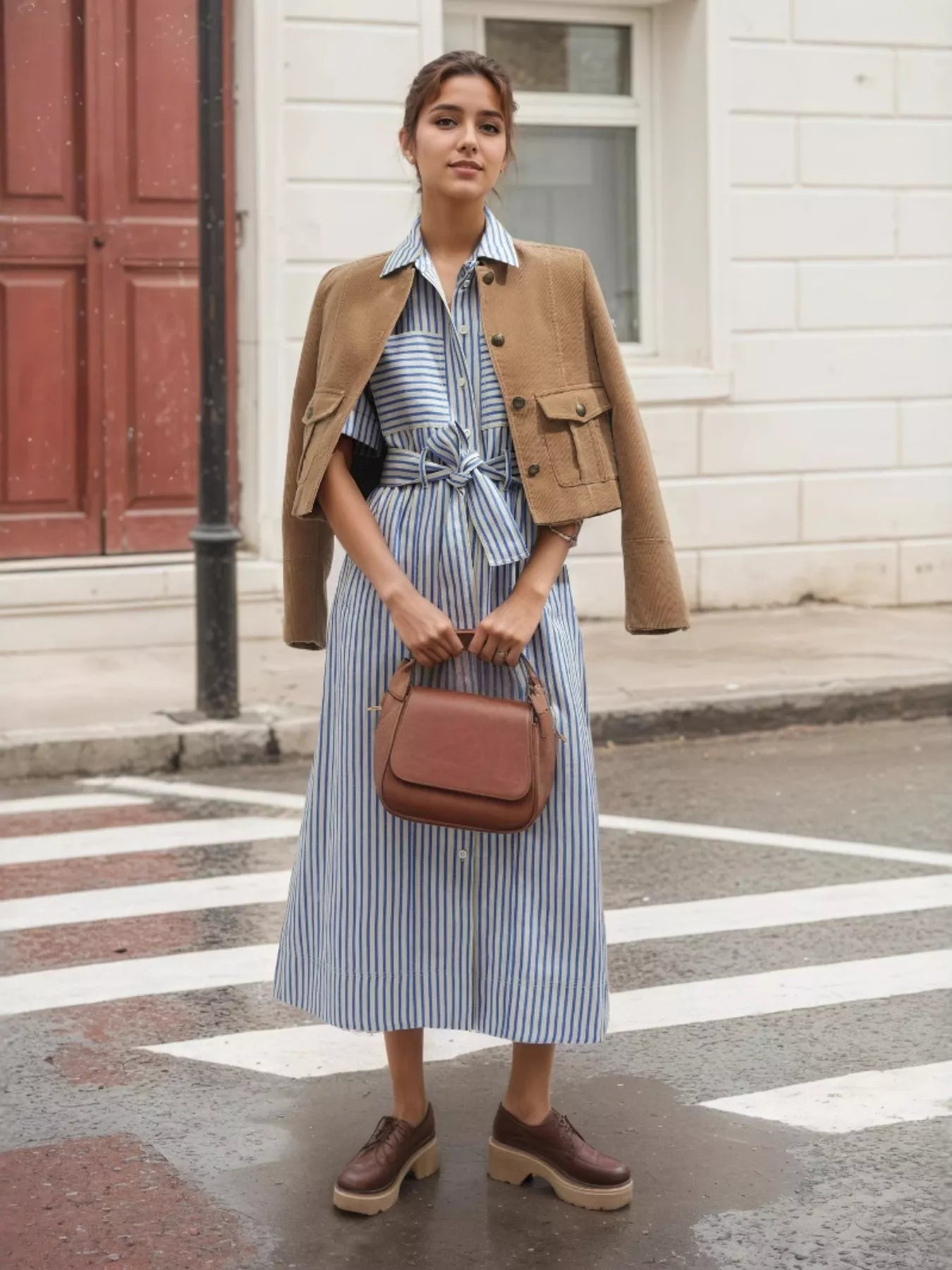 Striped Button Front Shirt Dress Blue Stripes
