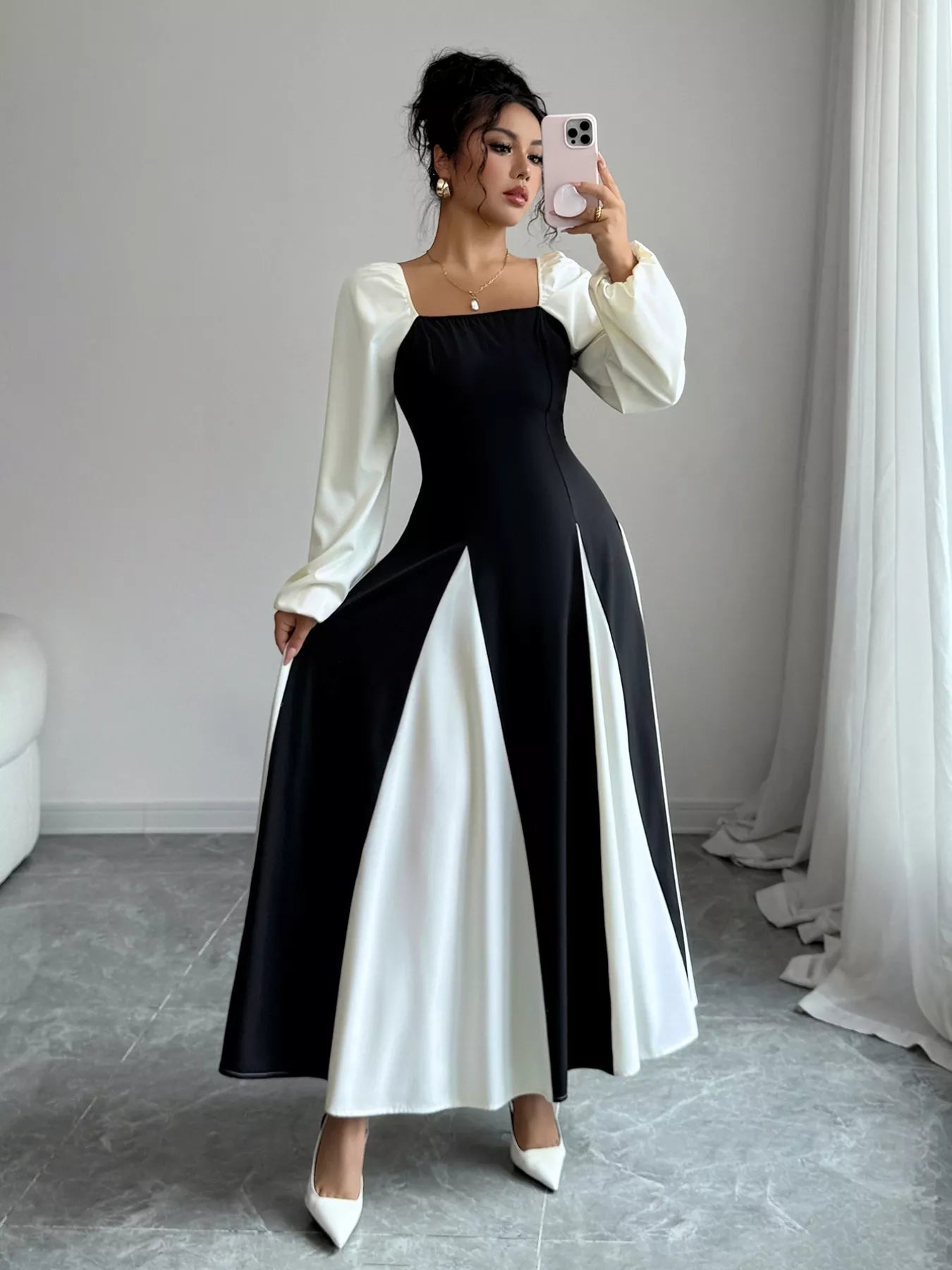 Color Block Square Neck Maxi Dress