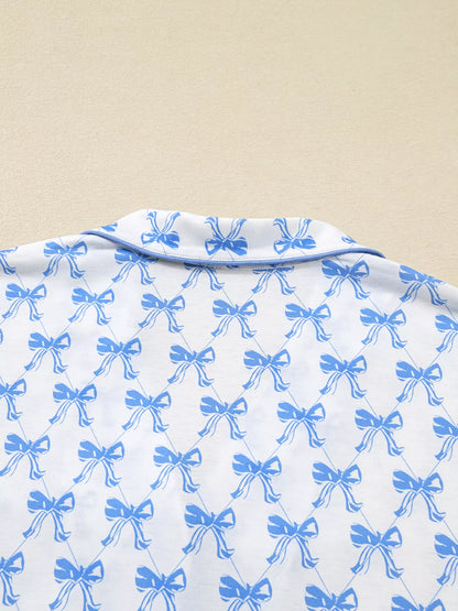 Bow Print Long Sleeve Shirt and Pants Pajama Set