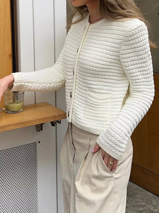 Button-Down Long Sleeve Cardigan Gray white