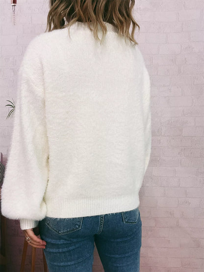 Fuzzy Button-Up Long Sleeve Cardigan