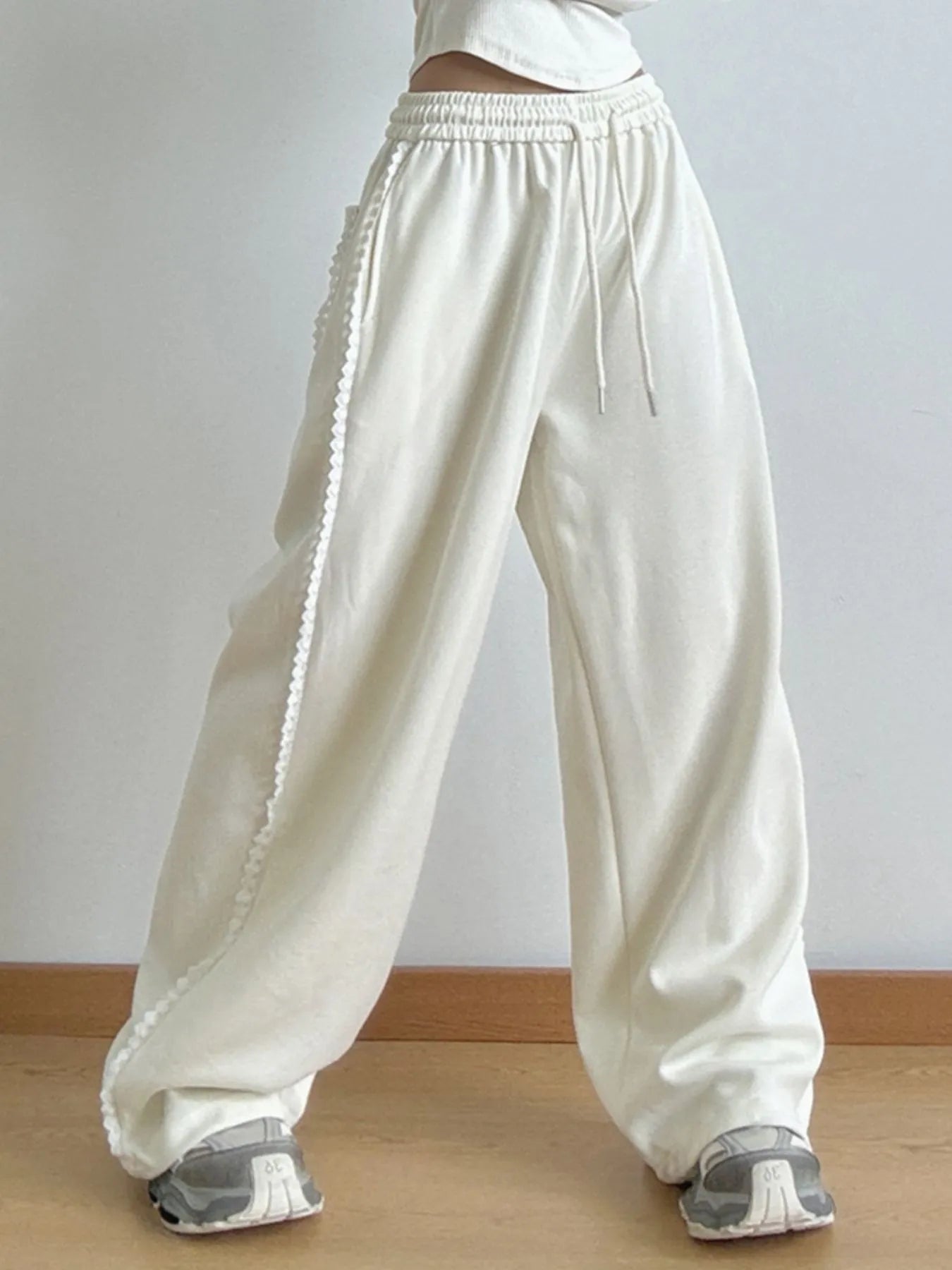 Loose Fit Wide Leg Casual Drawstring Pants