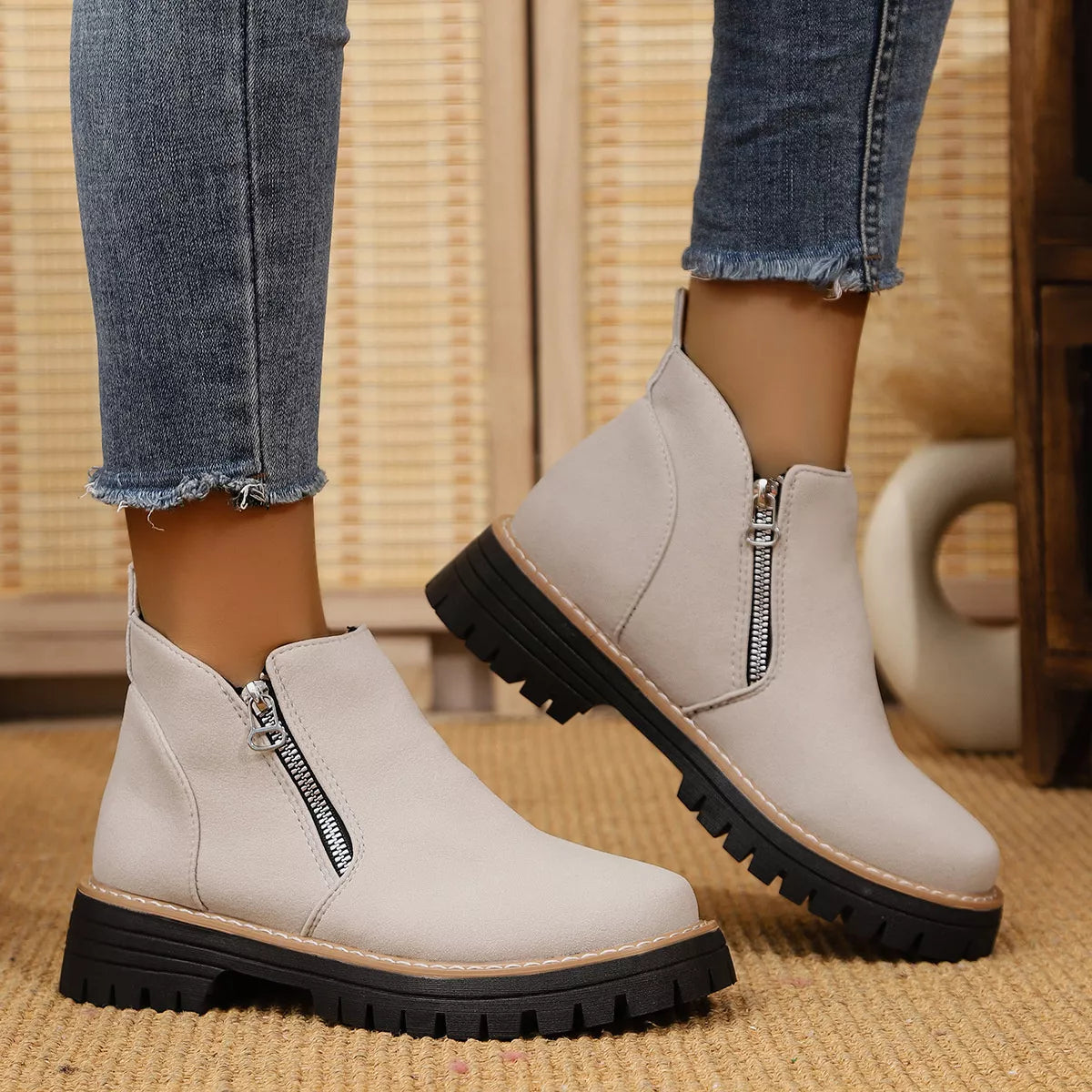 Ankle Boots with Zipper Accent