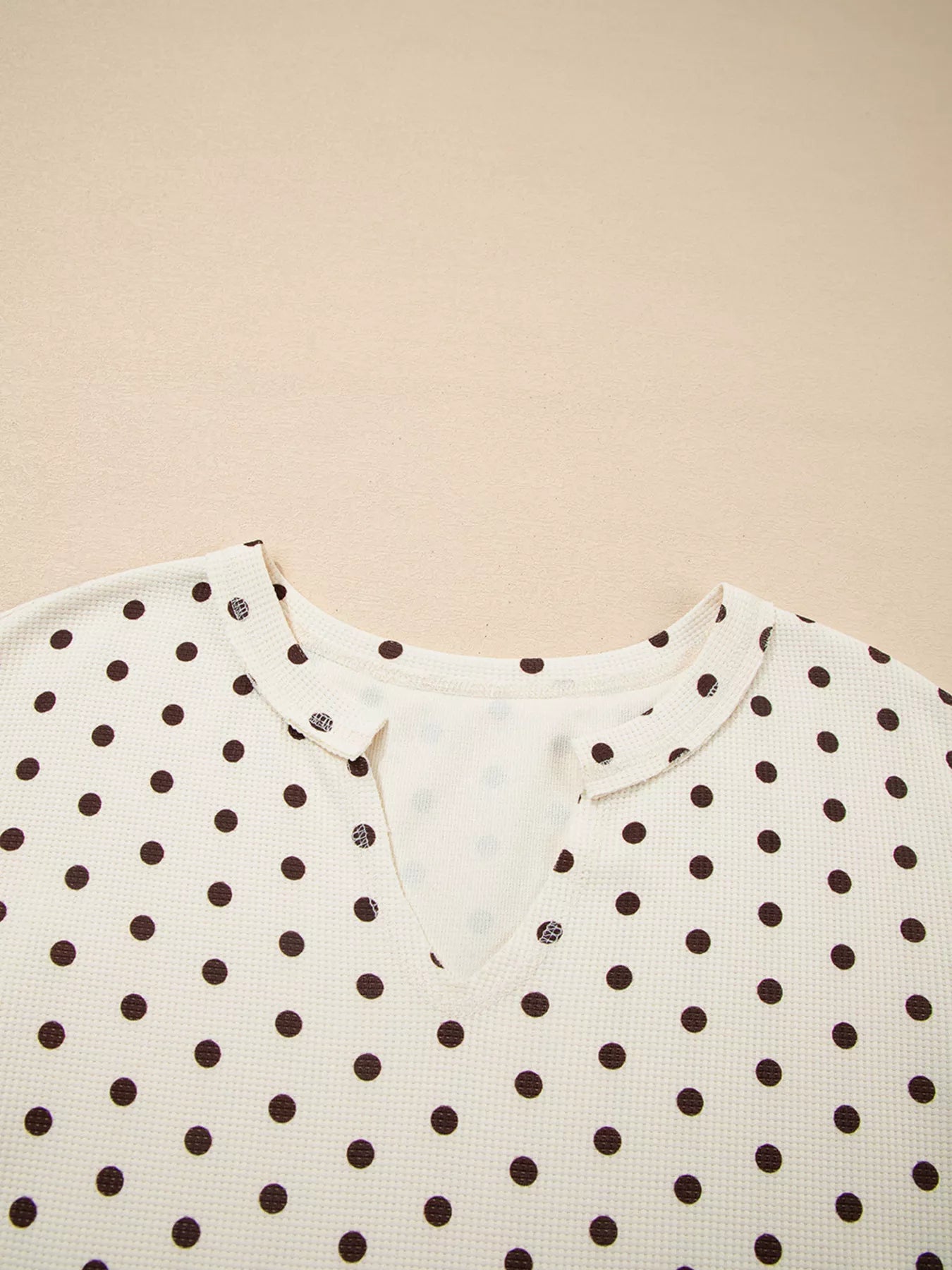 Polka Dot Notched Long Sleeve Top and Drawstring Joggers Lounge Set