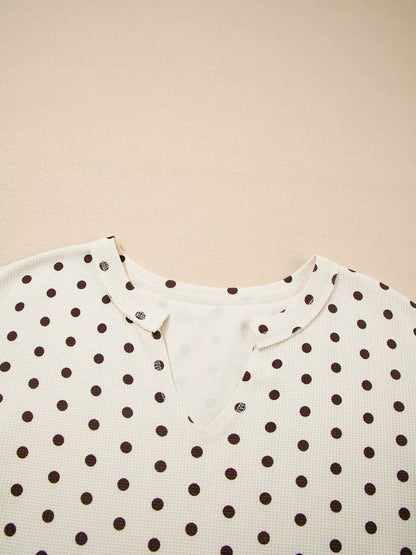 Polka Dot Notched Long Sleeve Top and Drawstring Joggers Lounge Set