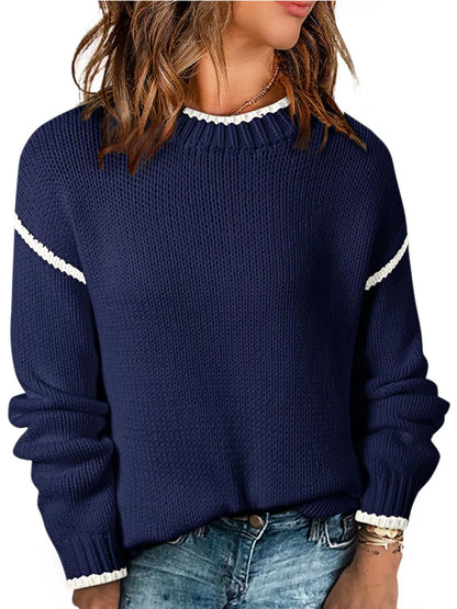 Contrast Trim Long Sleeve Sweater