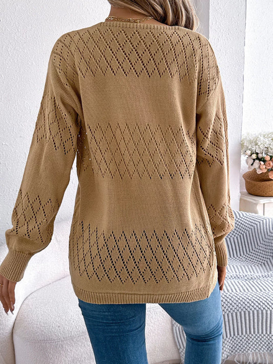 Openwork Open Front Long Sleeve Cardigan