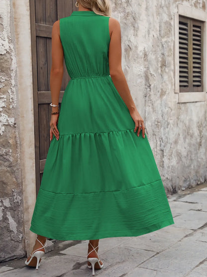 Notched Sleeveless Maxi Tank Dress