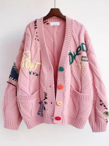 Cable Knit Button Up Cardigan Dusty Pink One Size