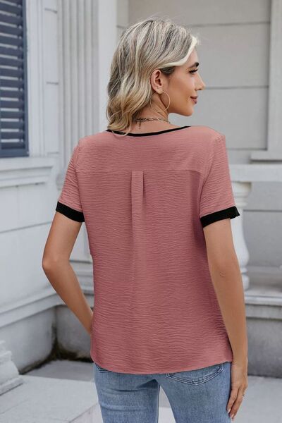 Cutout Round Neck Short Sleeve Top