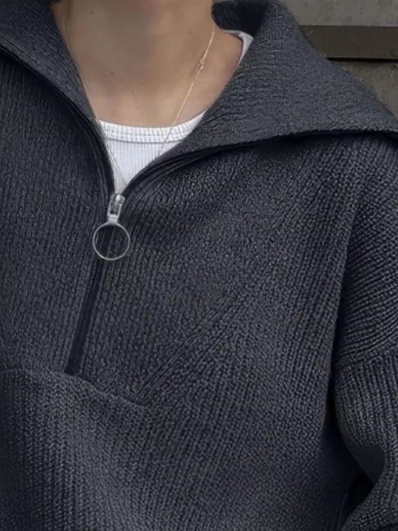 Half Zip Dropped Shoulder Sweater