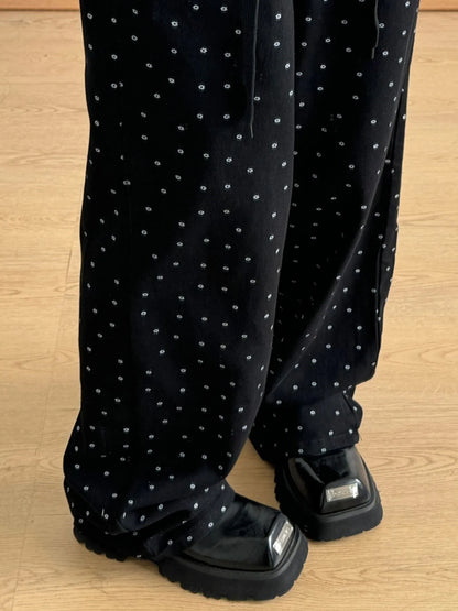 Polka Dot Wide Leg Drawstring Pants