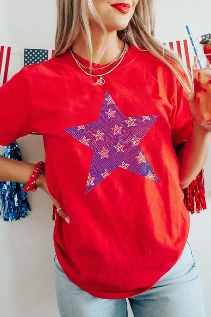 Patriotic Star Round Neck T-Shirt