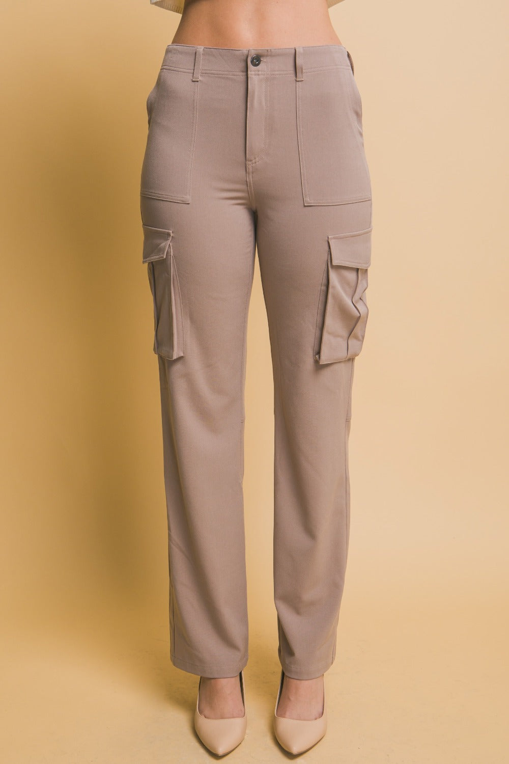 Love Tree High Rise Cargo Pants with Pockets Taupe