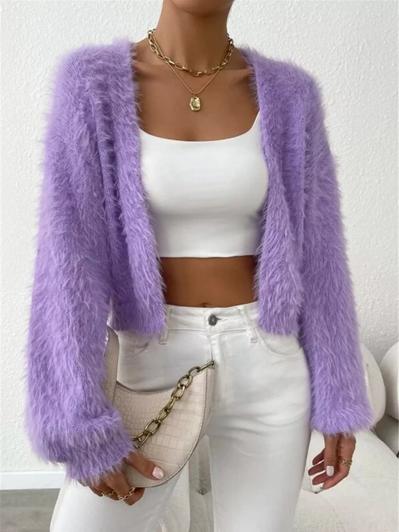 Open Front Long Sleeve Cardigan Lilac