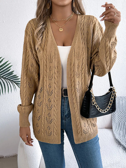 Openwork Open Front Long Sleeve Cardigan