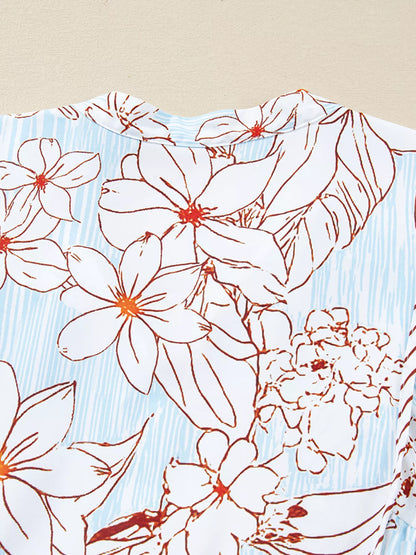 Floral Print Tie Neck Long Sleeve Mini Dress