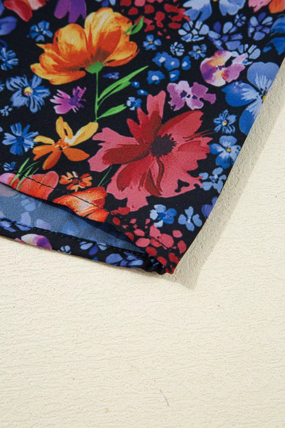 Floral Notched Flounce Sleeve Maxi Dress