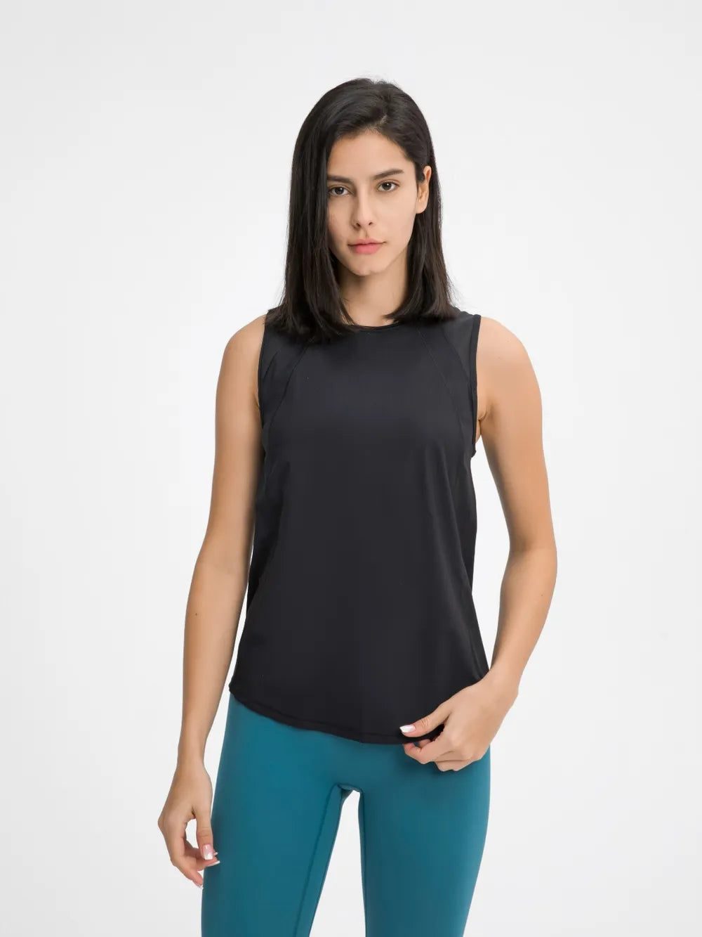 Millennia Cutout Back Round Neck Active Tank Black