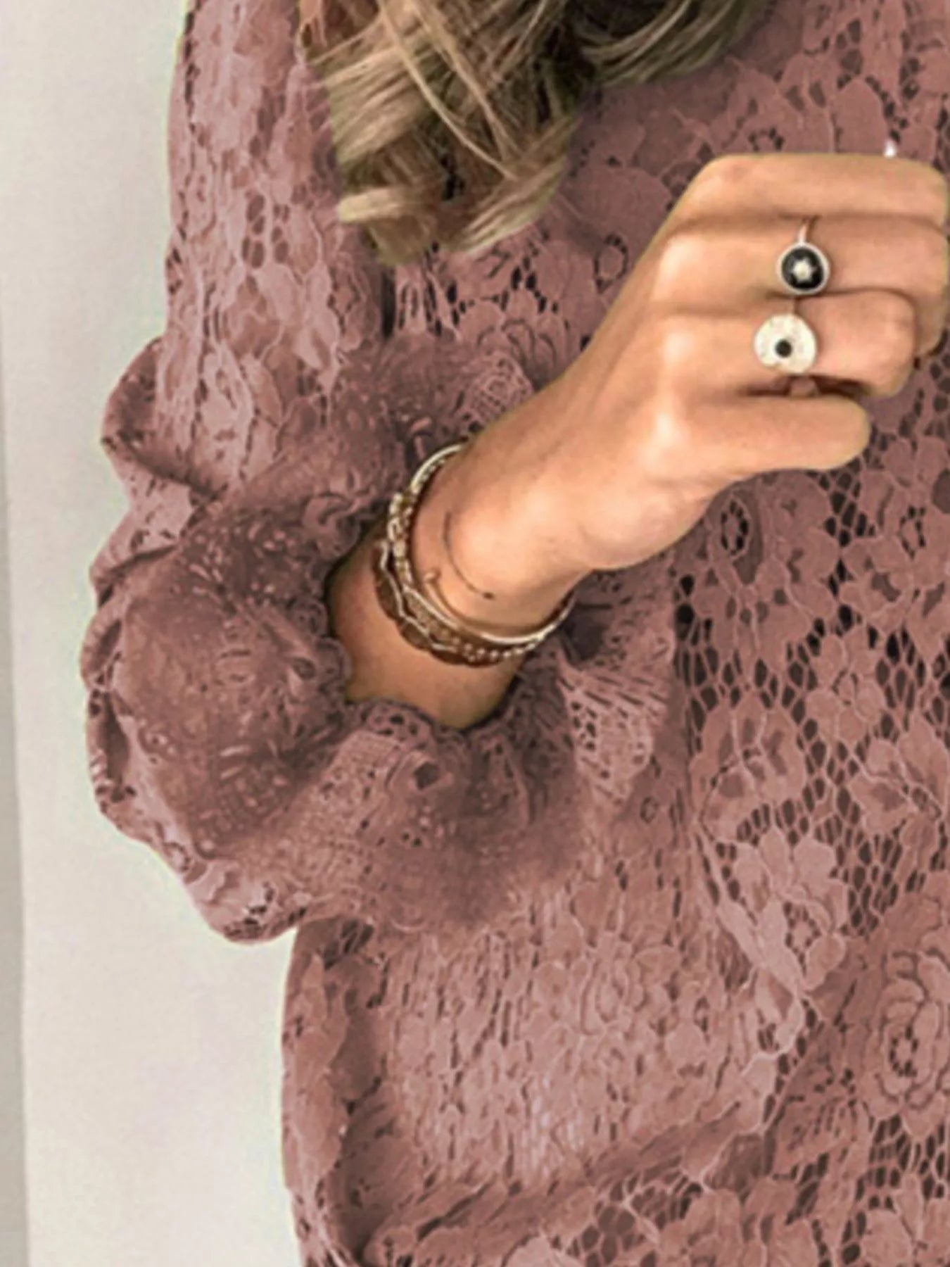 Full Size Lace Long Sleeve Blouse Plus Size