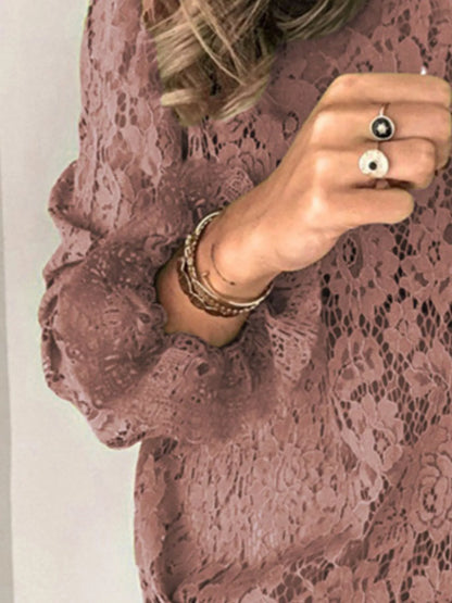 Full Size Lace Long Sleeve Blouse Plus Size