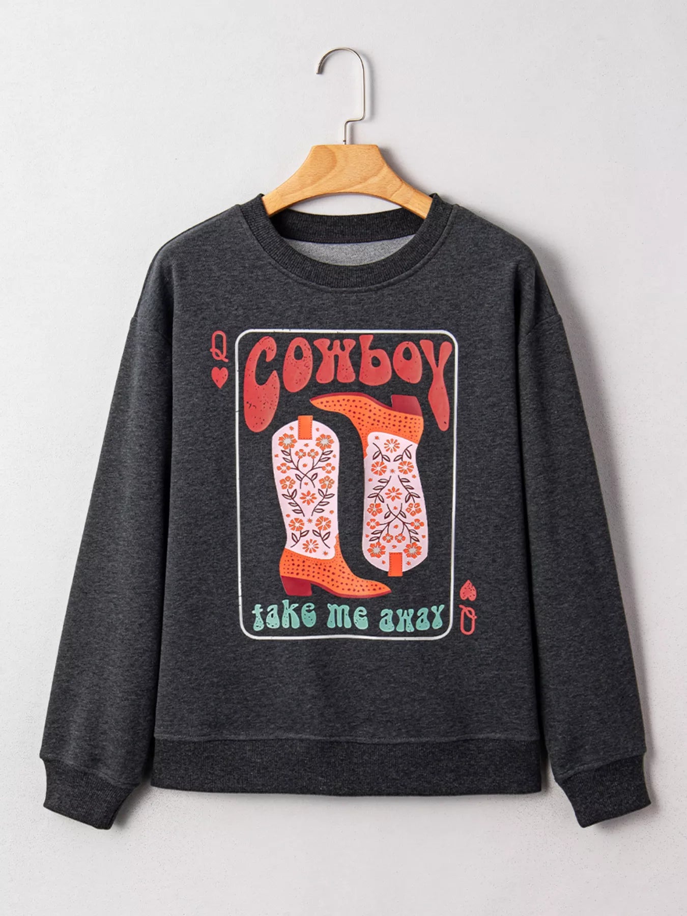 Cowboy Queen Card Drop Shoulder Graphic Sweatshirt