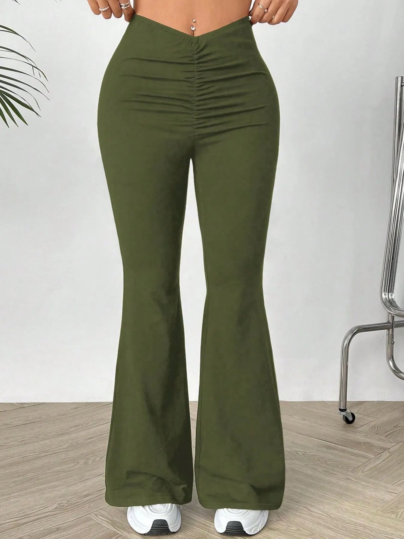 High Waisted Flare Pants Dark Green
