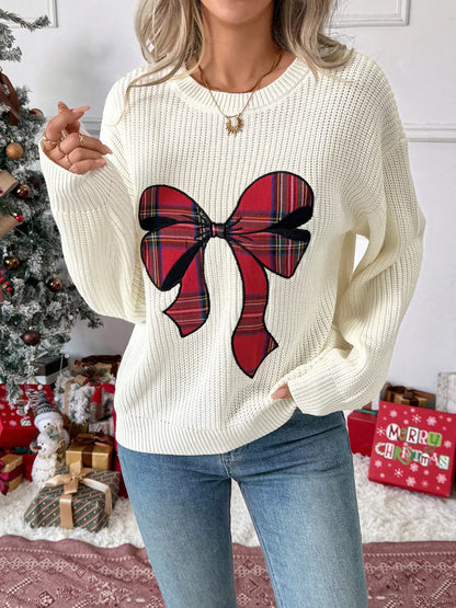 Christmas Bow Dropped Shoulder Sweater