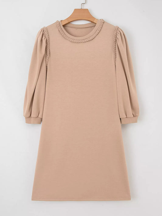 Braided Trim Puff Sleeve Dress