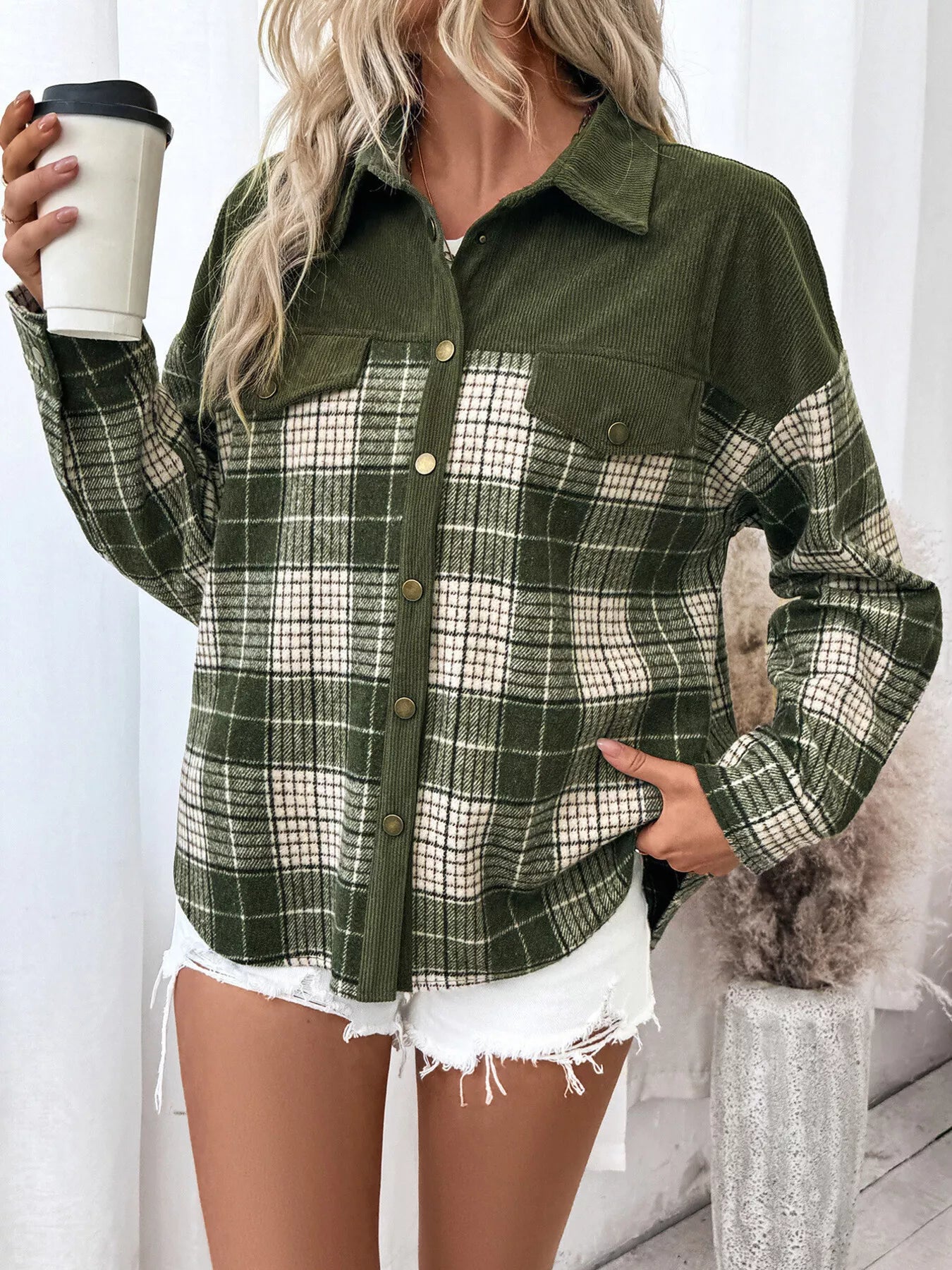 Plaid Button Up Long Sleeve Shacket