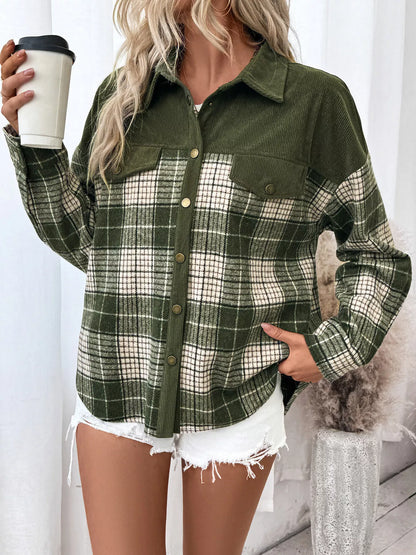 Plaid Button Up Long Sleeve Shacket