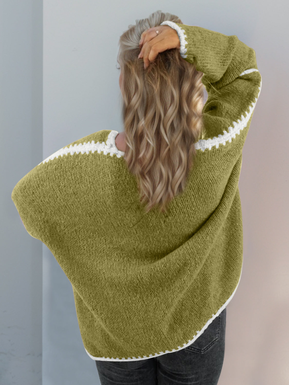 Back To School Sweater - Double Take Contrast Open Front Dropped Shoulder Cardigan
