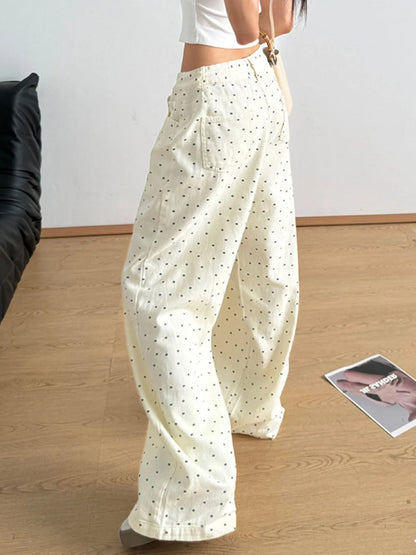 Polka Dot Wide Leg Drawstring Pants