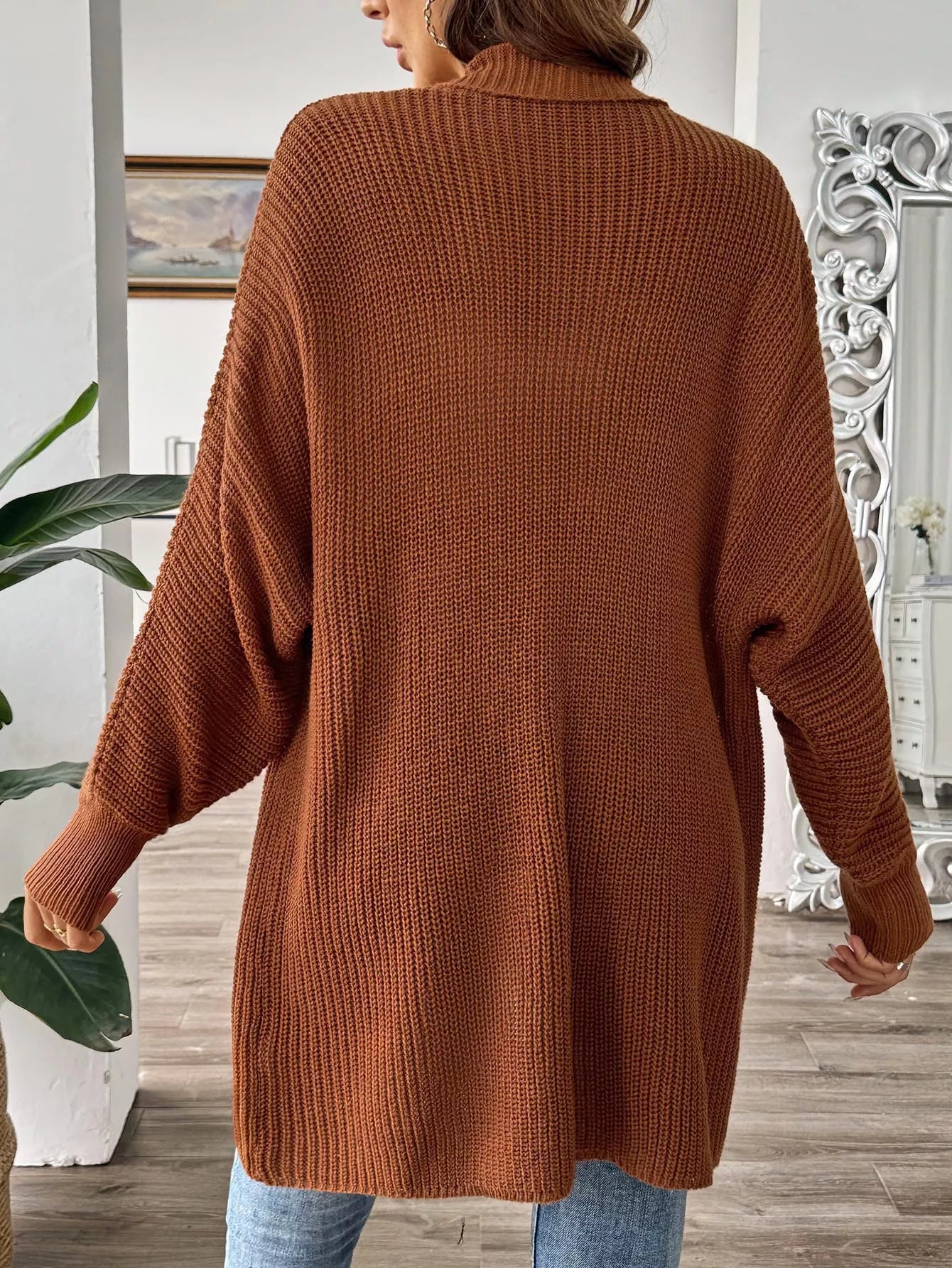 Open Front Ribbed Knit Cardigan