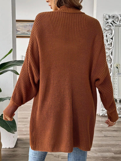 Open Front Ribbed Knit Cardigan