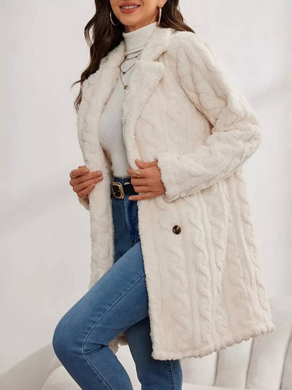 Double-Breasted Fleece Longline Coat Apricot