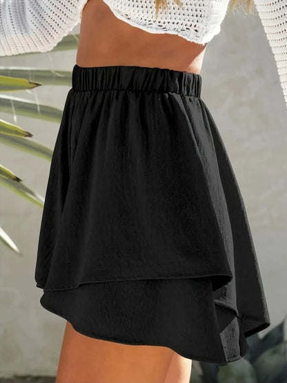 High-Waisted Elastic Waistband Layered Shorts