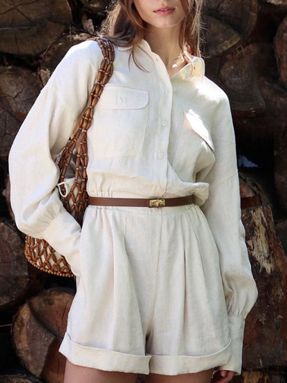 Casual Button Front Long Sleeve Romper