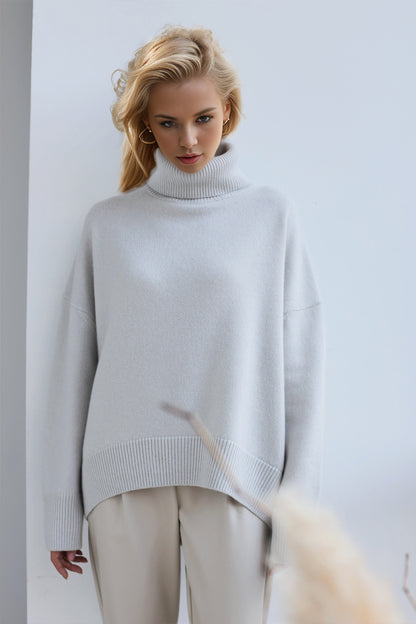 Back To School Sweater - Basic Bae Turtleneck Dropped Shoulder Long Sleeve Sweater