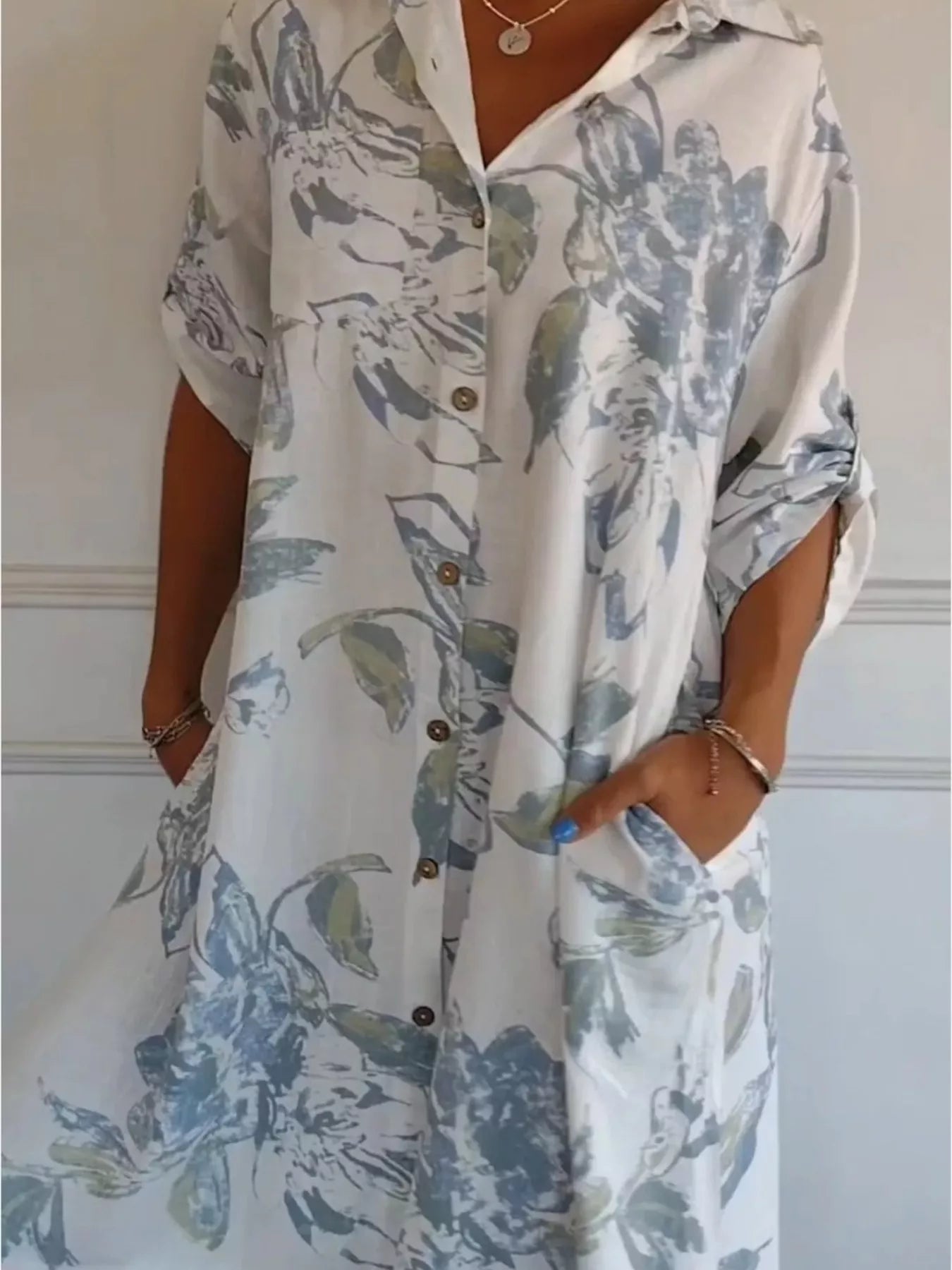 Full Size Floral Print Button-Up Shirt Dress Plus Size