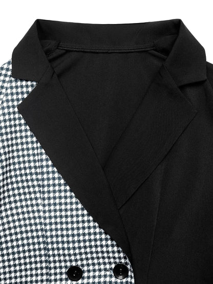 Contrast Houndstooth Tie Waist Blazer