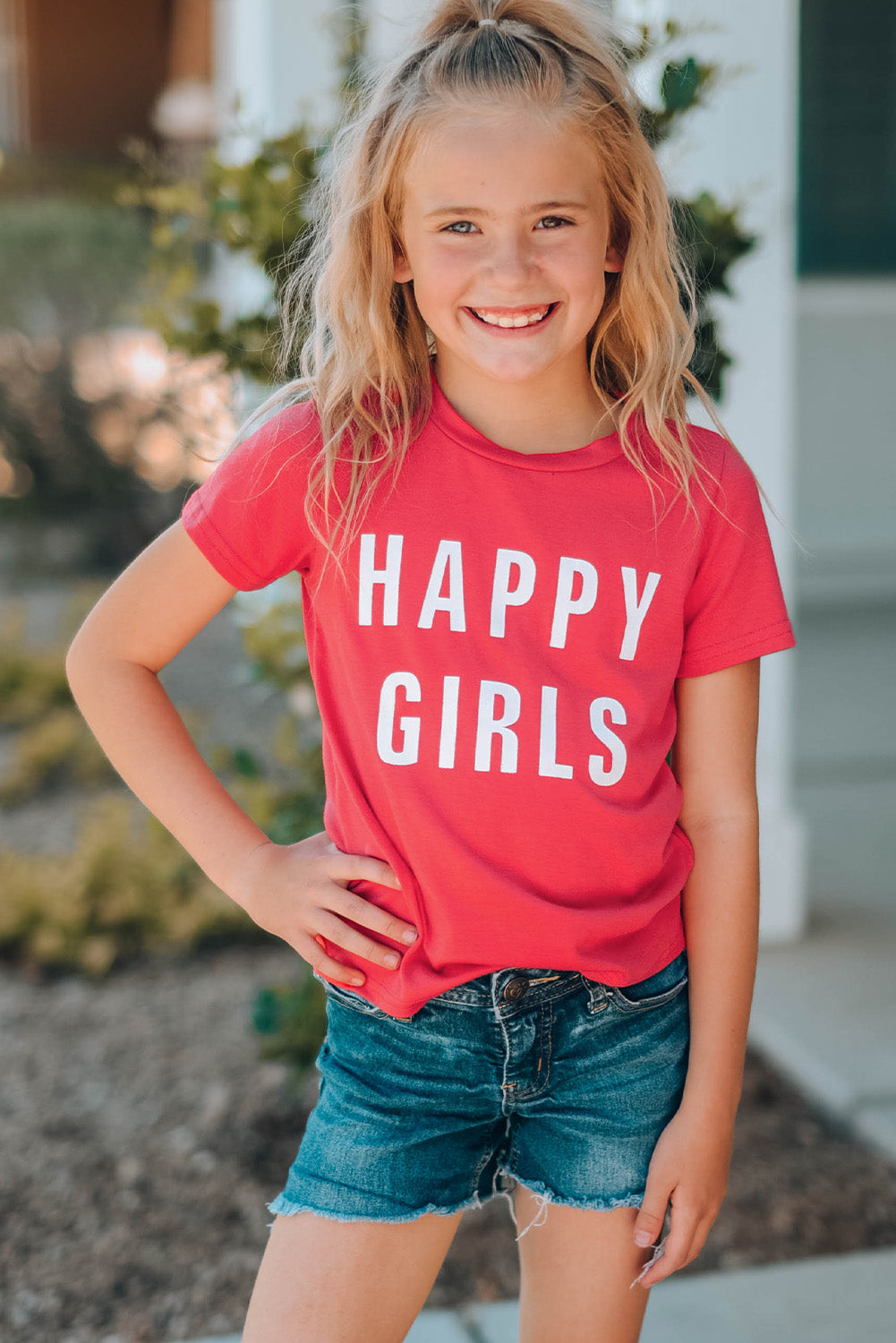 Girls Letter Graphic Short Sleeve T-Shirt Salmon