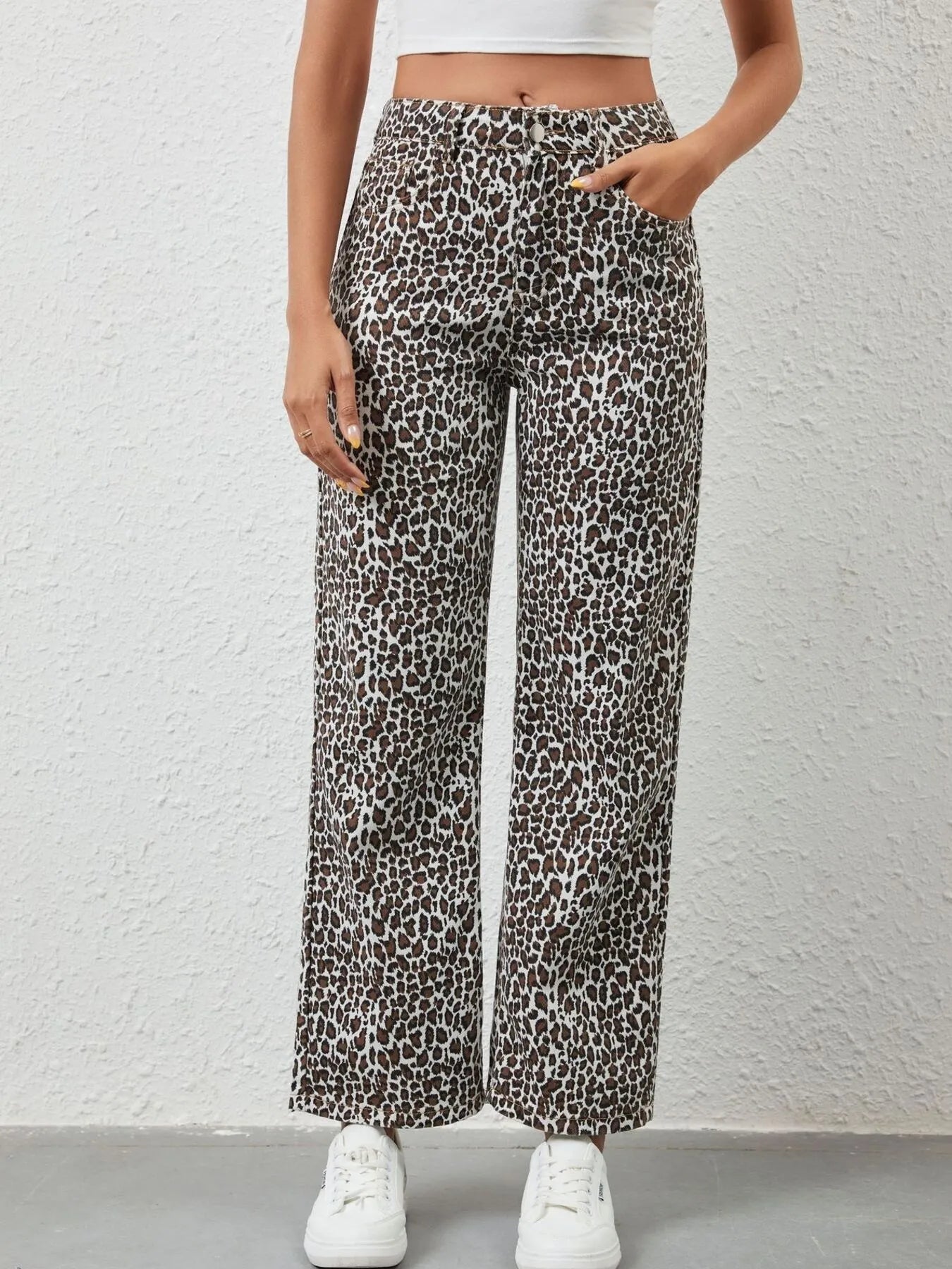 Leopard Print Wide Leg Jeans Leopard Print