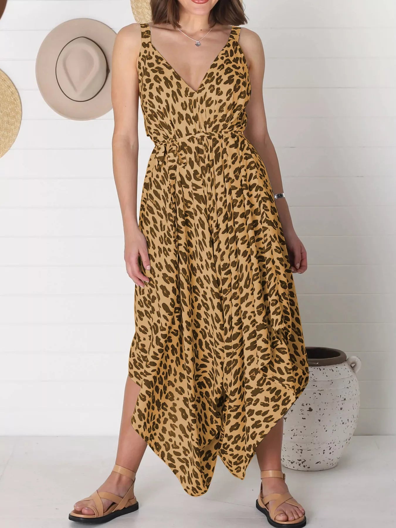 Full Size Leopard Print V-Neck Wide Leg Jumpsuit Plus Size