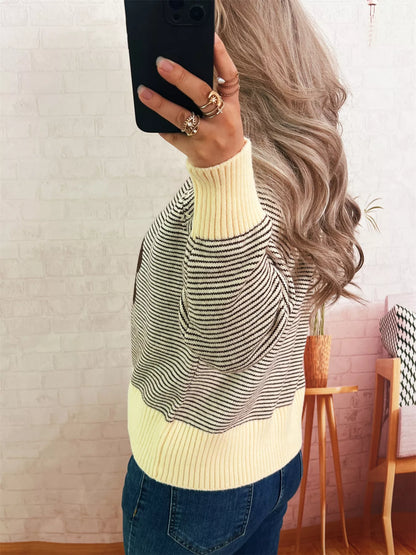 Striped Flower Raglan Sleeve Sweater