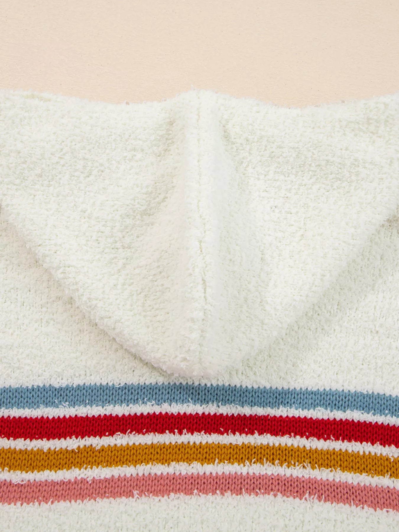 Multicolored Striped Accent Hooded Popcorn Sweater