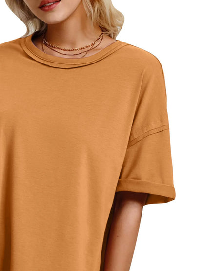 Full Size Oversized Drop Shoulder Side Slit T-Shirt Plus Size