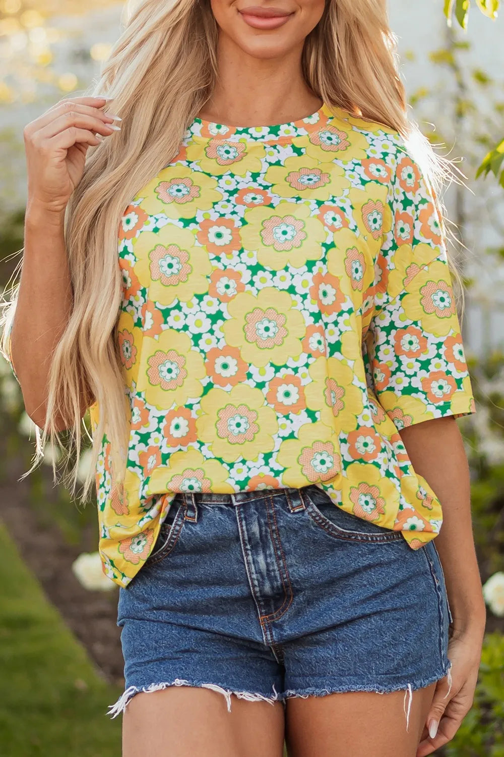 Floral Print Round Neck Oversized T-Shirt