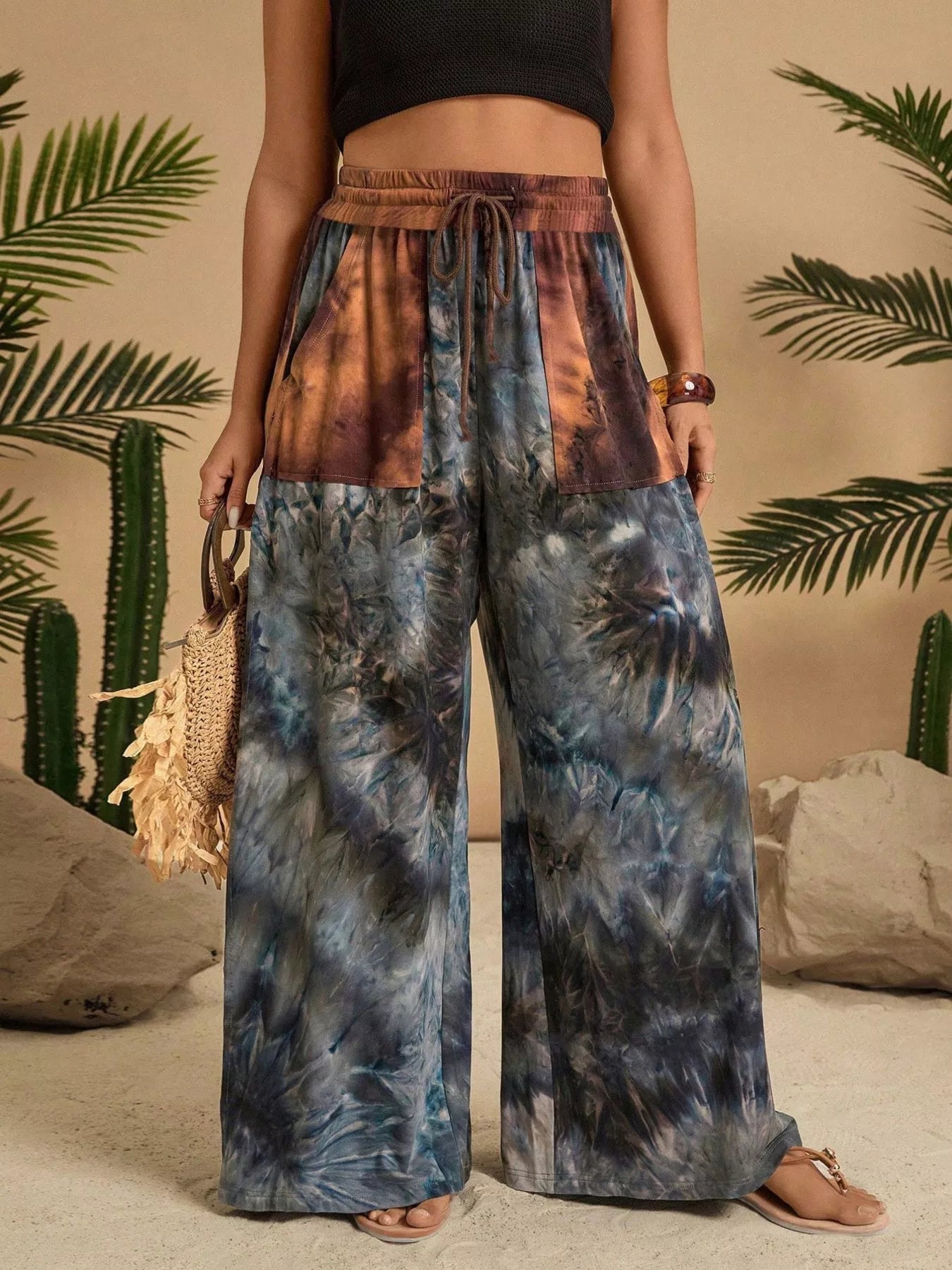 Full Size Tie-Dye Wide Leg Casual Pants Plus Size