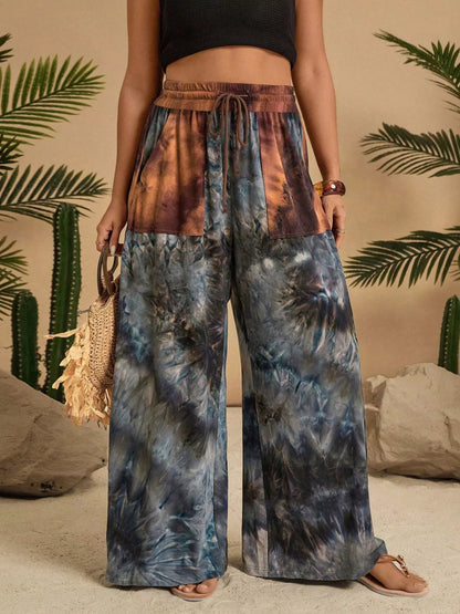 Full Size Tie-Dye Wide Leg Casual Pants Plus Size